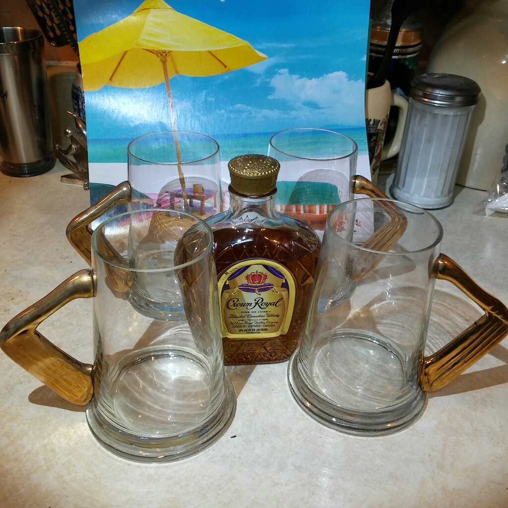 Vtg 70s Deco Glass Mug Set